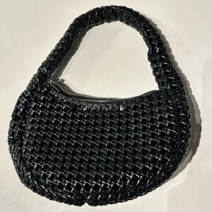 Black woven hobo bag